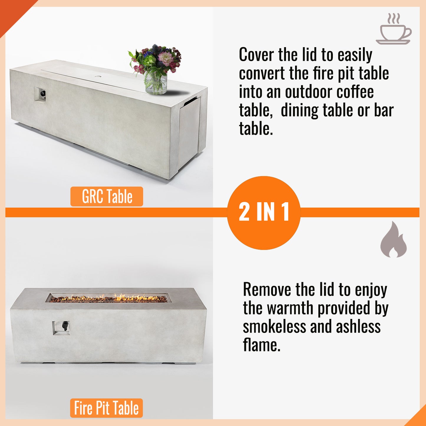 AJ Enjoy 70'' Rectangular Concrete Propane/Natural Gas Fire Pit Table