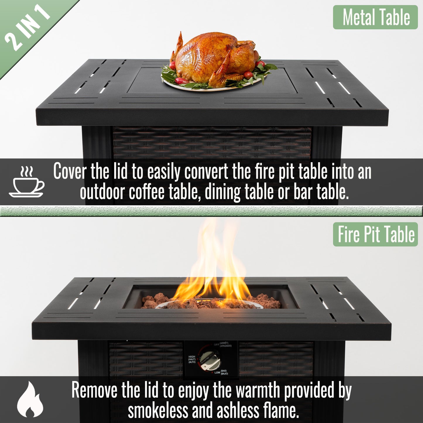 AJ Enjoy 28" Square Propane/Natural Gas Fire Pit Table