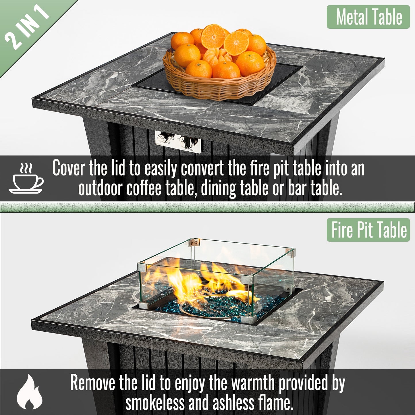 AJ Enjoy 32'' Square Propane/Natural Gas Fire Pit Table with Glass Wind Guard