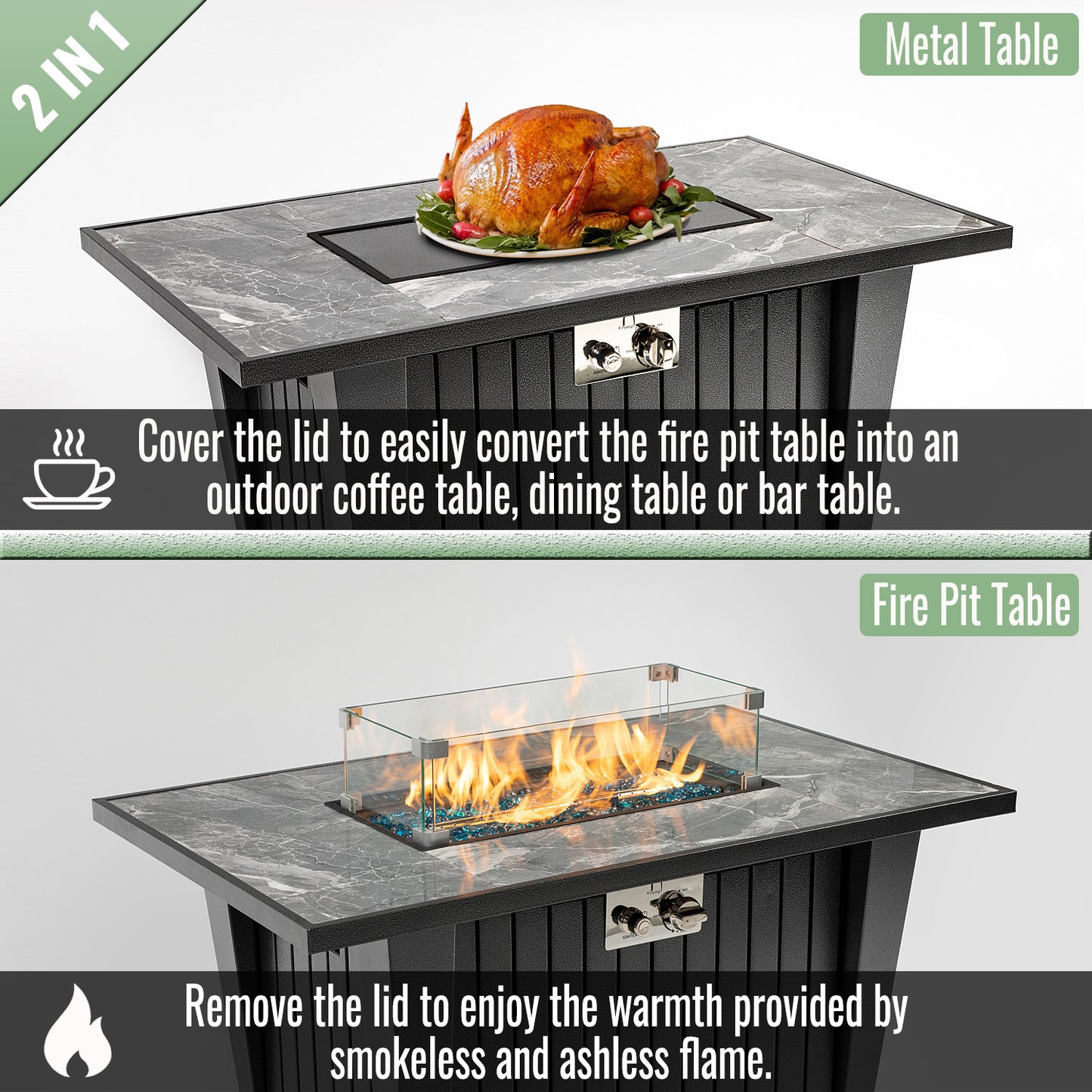 AJ Enjoy 42'' Rectangular Propane/Natural Gas Fire Pit Table with Glass Wind Guard