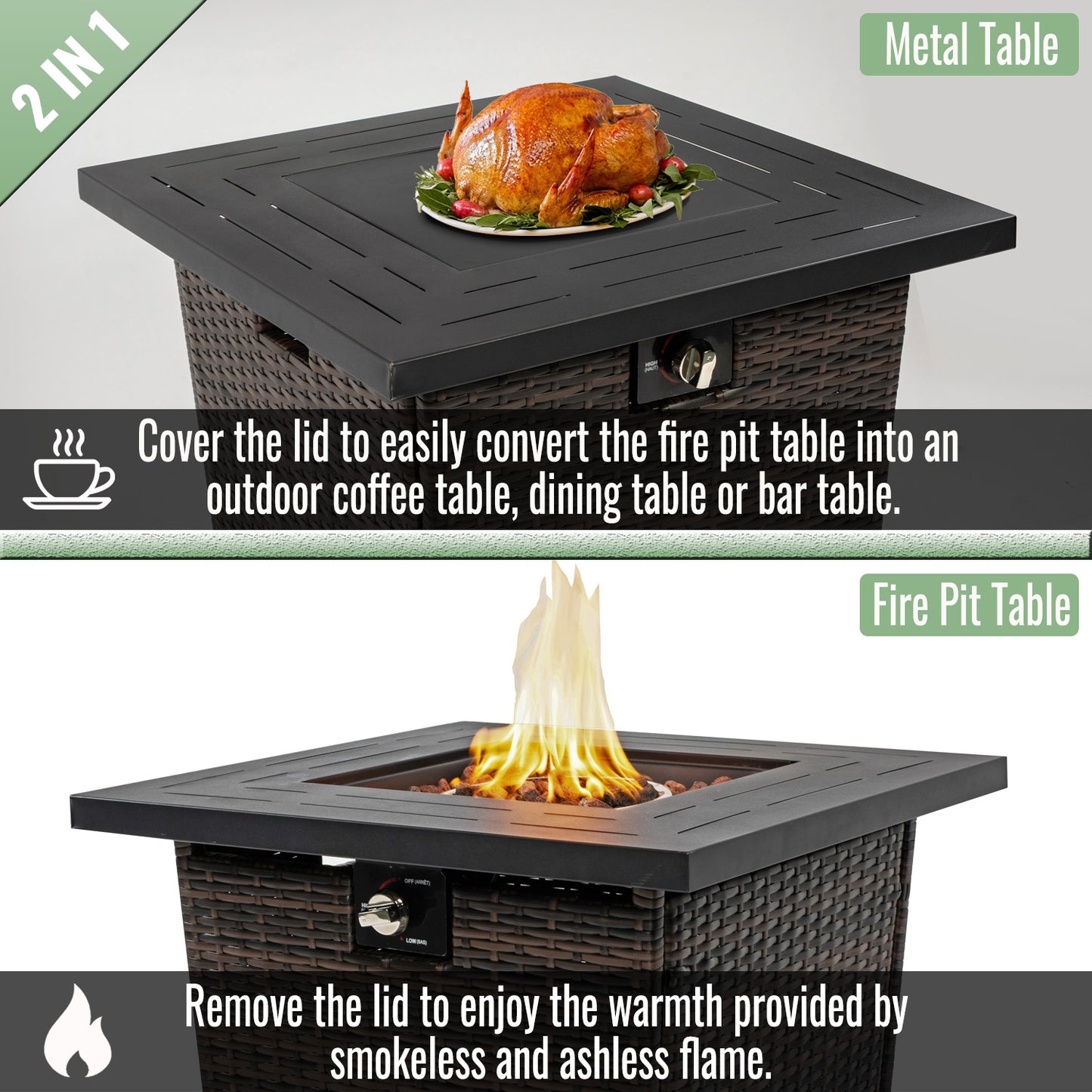 AJ Enjoy 28'' Square Wicker Propane/Natural Gas Fire Pit Table