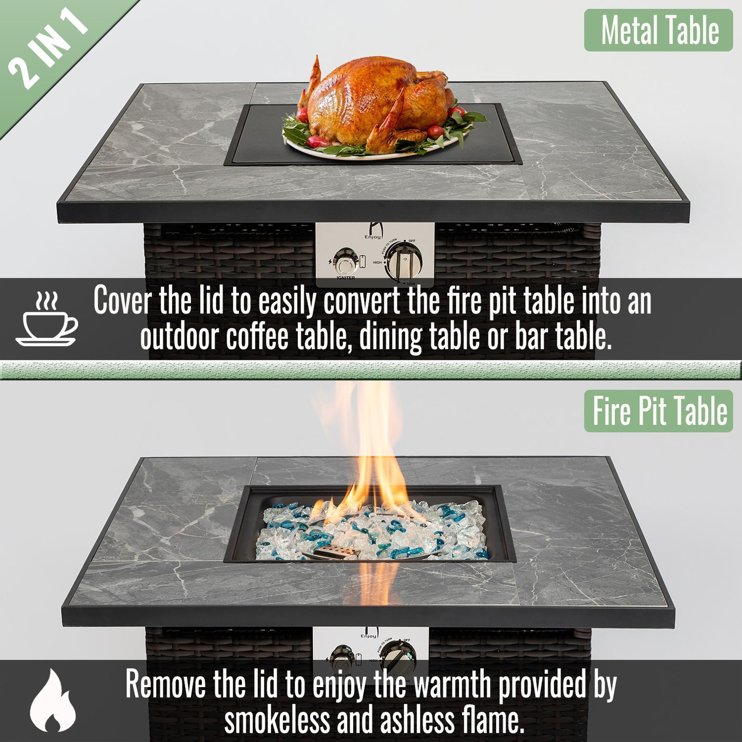 AJ Enjoy 30'' Square Wicker Propane/Natural Gas Fire Pit Table