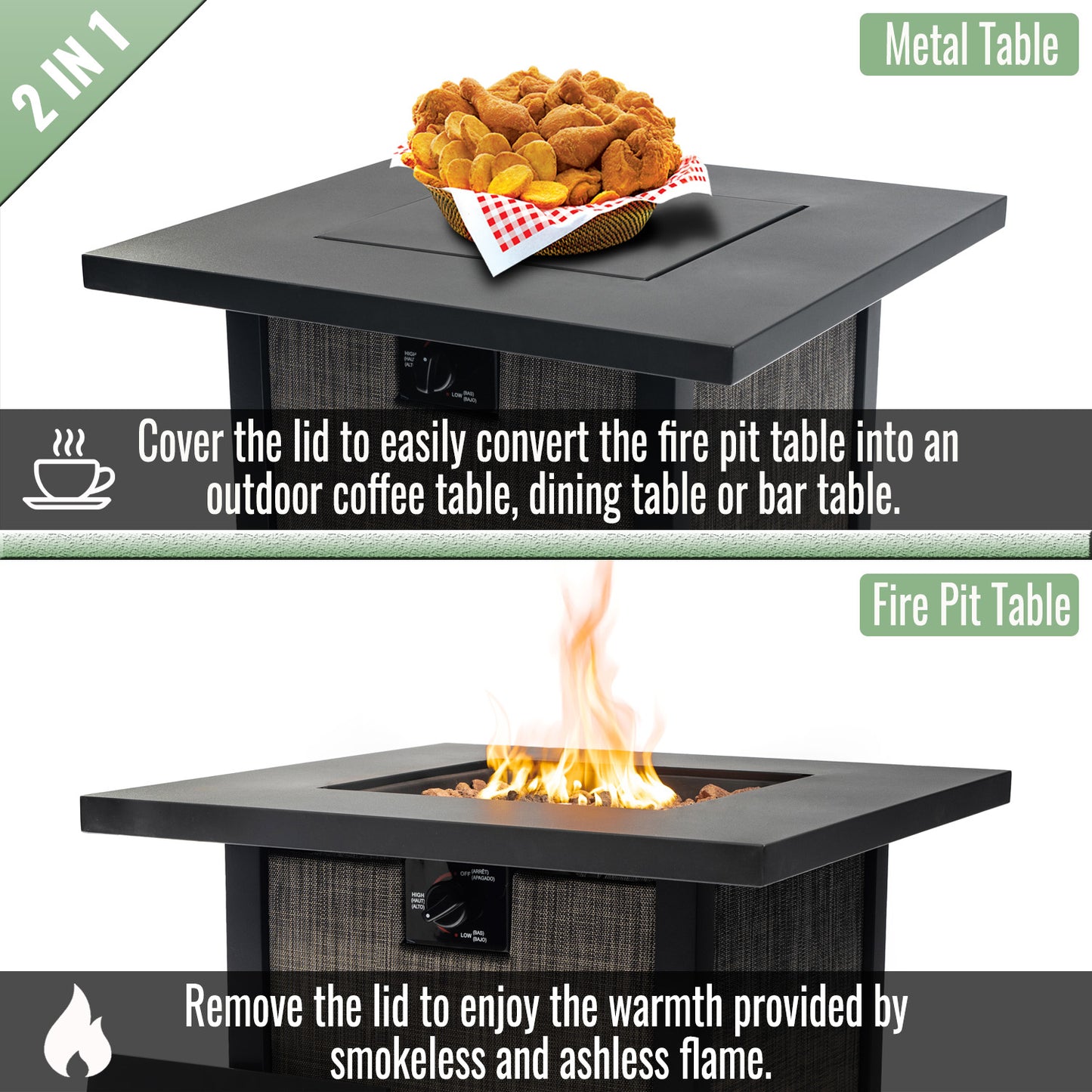 AJ Enjoy 28" Square Propane/Natural Gas Fire Pit Table