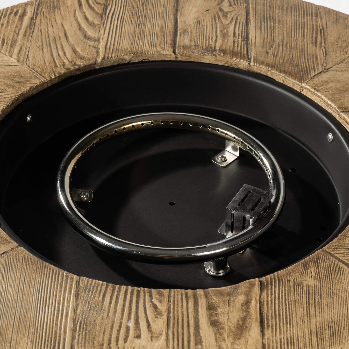 30'' Outdoor Round Wicker Propane Or Natural Gas Fire Pit Table, 50,000 BTU Steel Gas FirePit with Steel Lid, Brown Concrete Color