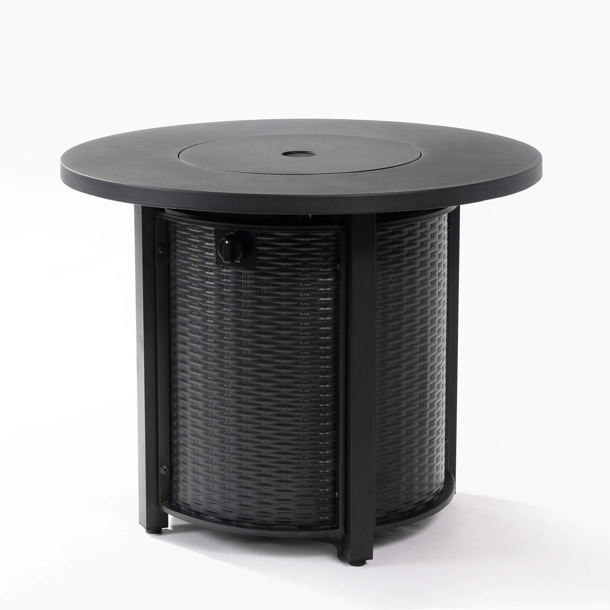 32 Inch Outdoor Round Wicker Propane/Natural Gas Fire Pit Table, 50,000 BTU Steel Gas FirePit with Steel Lid