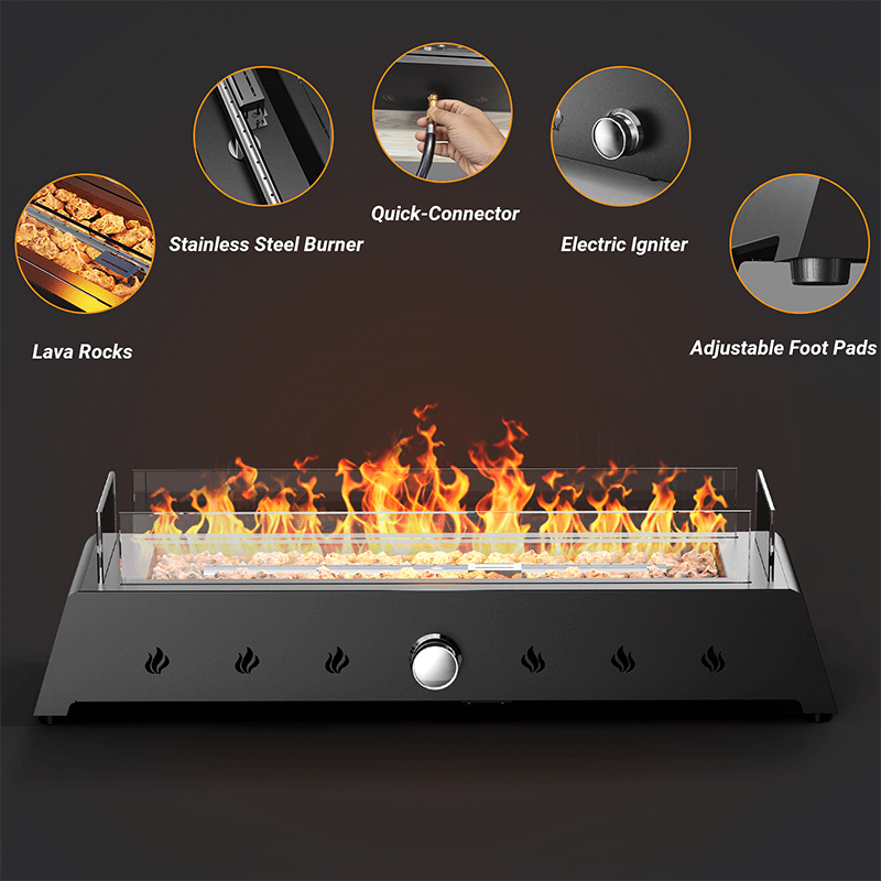 28'' Tabletop Fire Pit, 40,000 BTU Propane/Natural Gas Fire Pit with Bottom Air Intake and Umbrella Hole, Outdoor Portable Fireplace