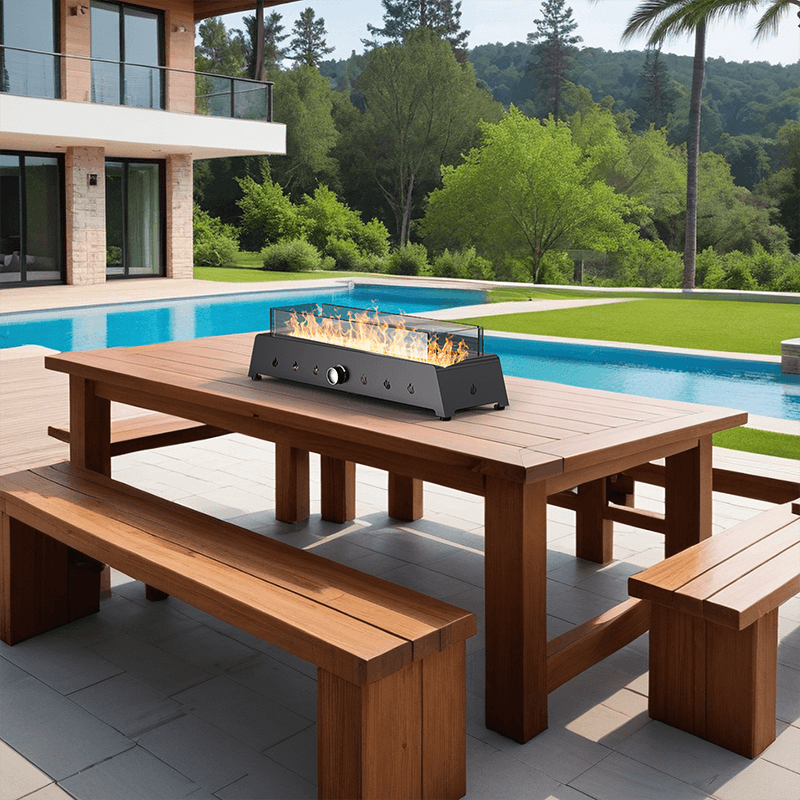 28'' Tabletop Fire Pit, 40,000 BTU Propane/Natural Gas Fire Pit with Bottom Air Intake and Umbrella Hole, Outdoor Portable Fireplace