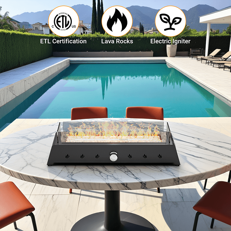 28'' Tabletop Fire Pit, 40,000 BTU Propane/Natural Gas Fire Pit with Bottom Air Intake and Umbrella Hole, Outdoor Portable Fireplace