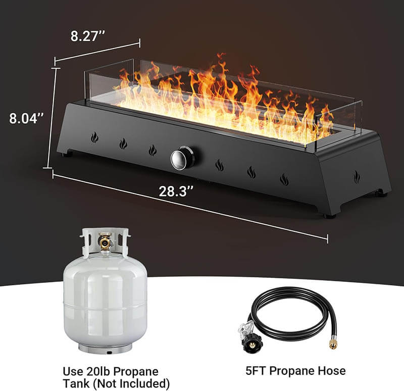 28'' Tabletop Fire Pit, 40,000 BTU Propane/Natural Gas Fire Pit with Bottom Air Intake and Umbrella Hole, Outdoor Portable Fireplace