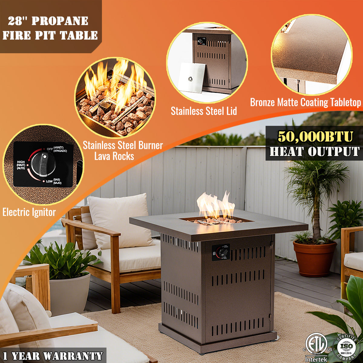 Propane fire pit table detail image
