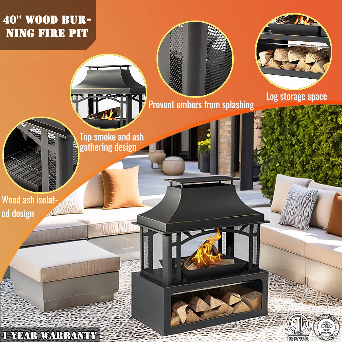 AJ Enjoy 40'' Outdoor Wood-burning Fireplace