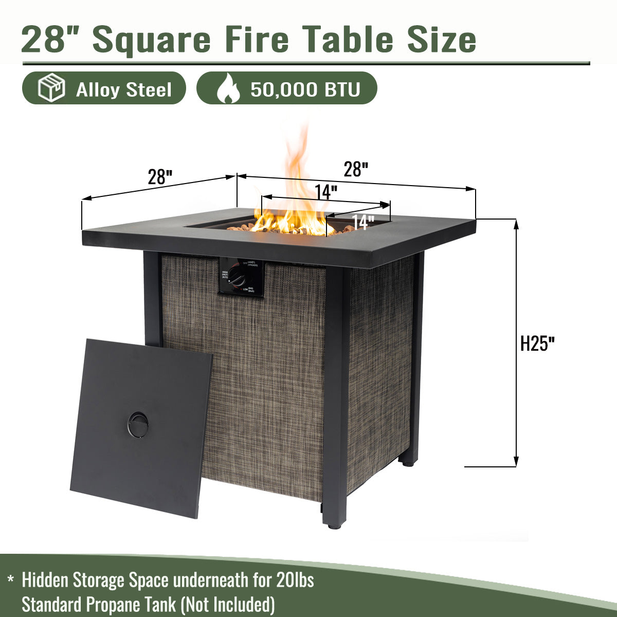 AJ Enjoy 28" Square Propane/Natural Gas Fire Pit Table