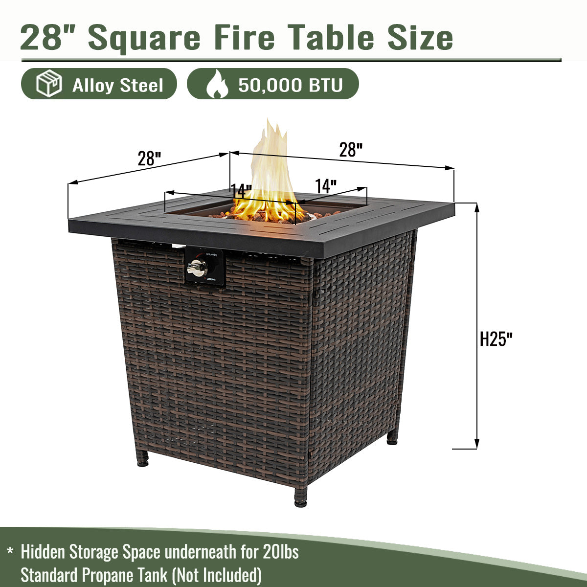 AJ Enjoy 28'' Square Wicker Propane/Natural Gas Fire Pit Table