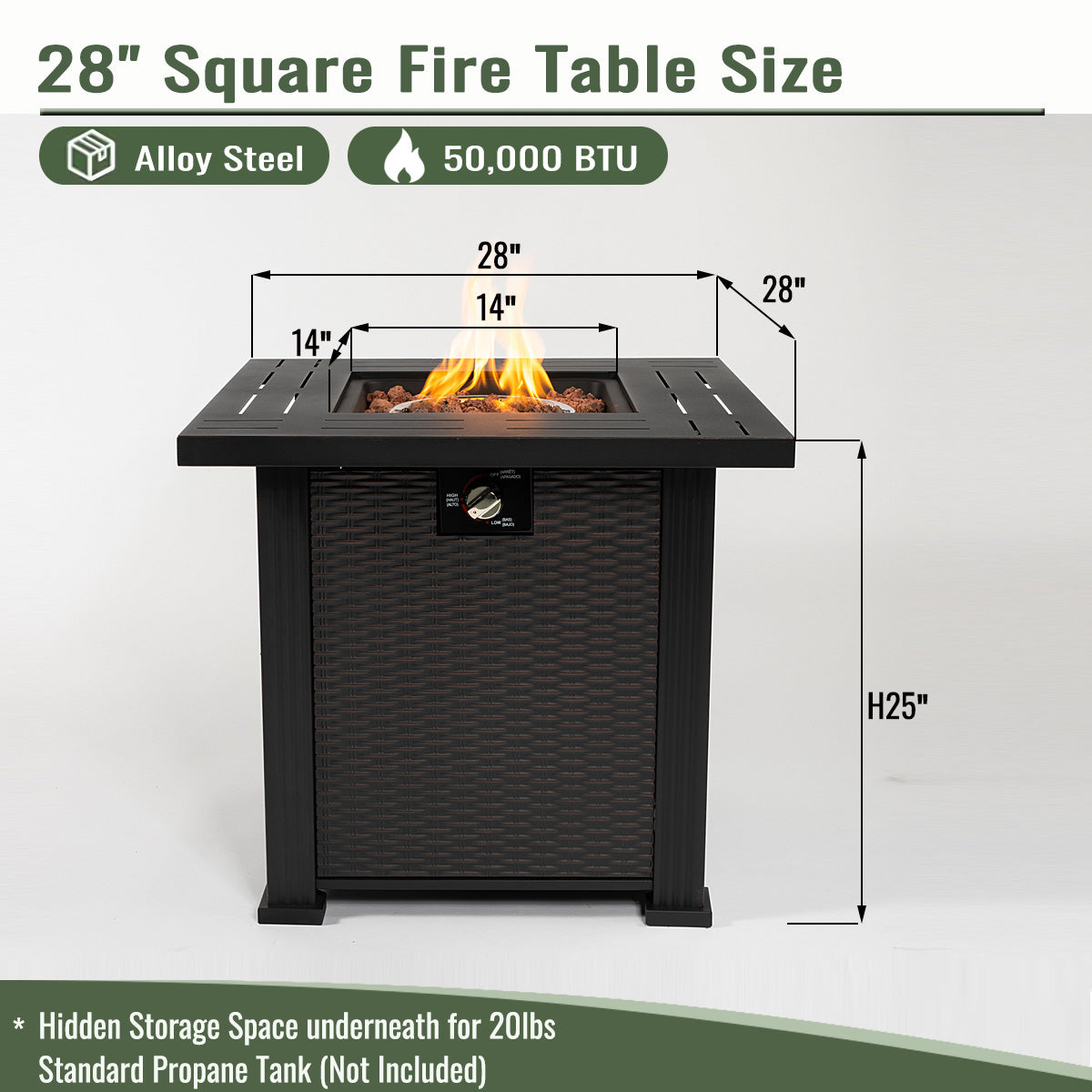 AJ Enjoy 28" Square Propane/Natural Gas Fire Pit Table