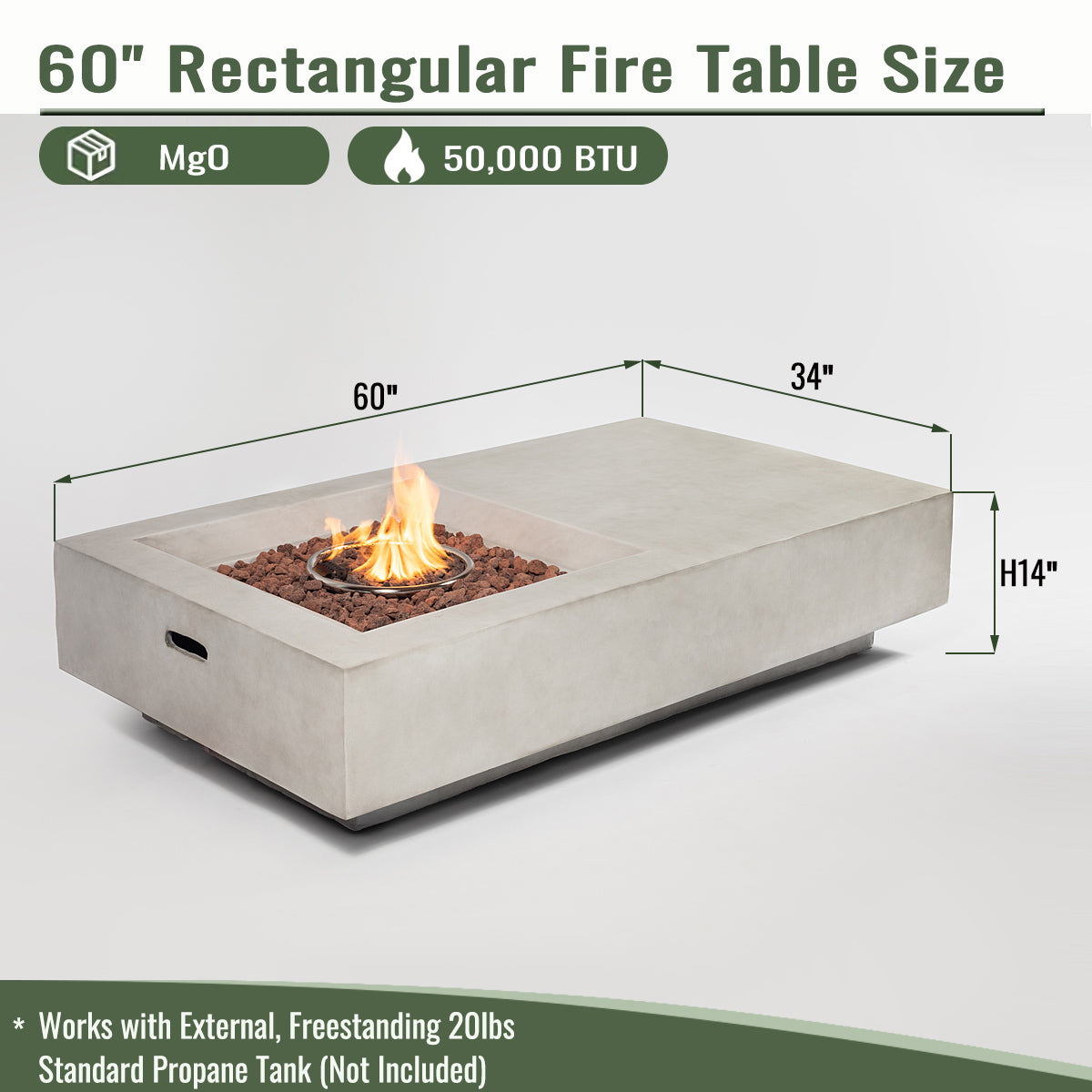 AJ Enjoy 60'' Rectangular Concrete Propane/Natural Gas Fire Pit Table