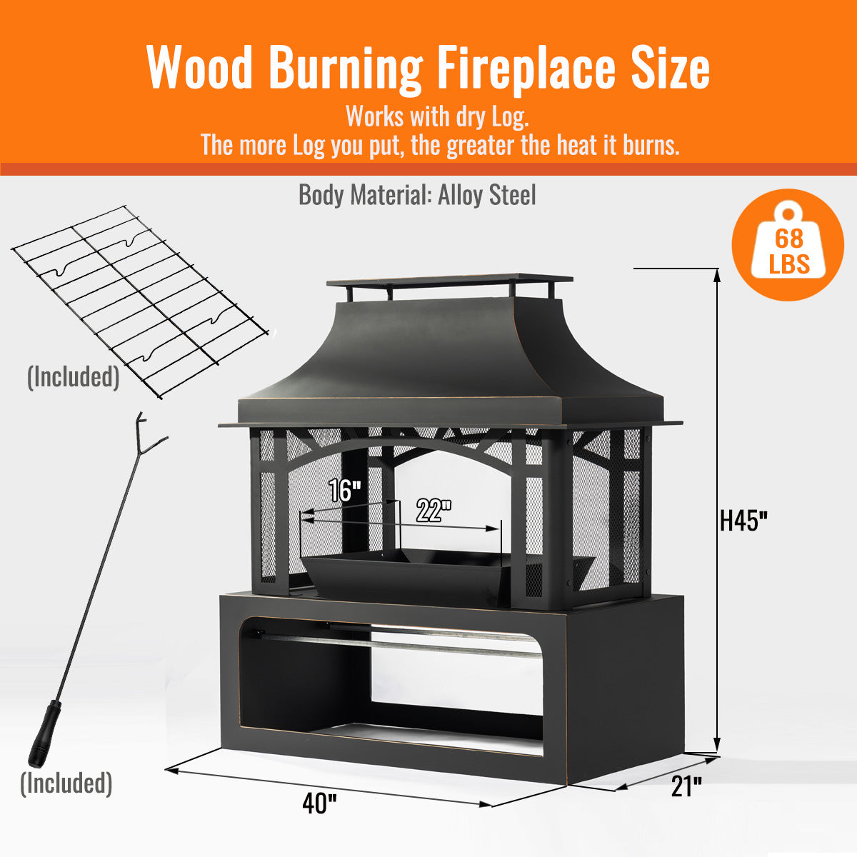 AJ Enjoy 40'' Outdoor Wood-burning Fireplace