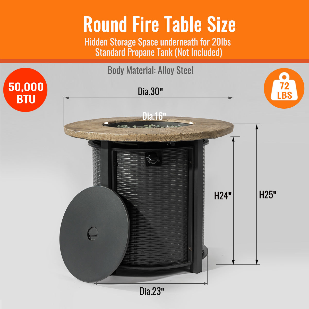 AJ Enjoy 30'' Round Wicker Propane/Natural Gas Fire Pit Table, 2 Colors