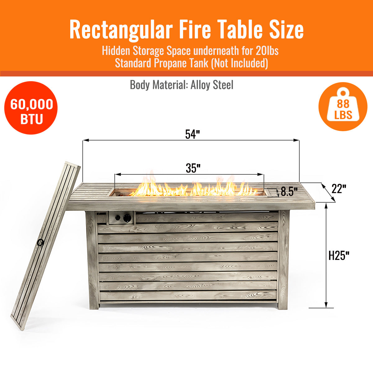 AJ Enjoy 54'' Rectangular Propane/Natural Gas Fire Pit Table