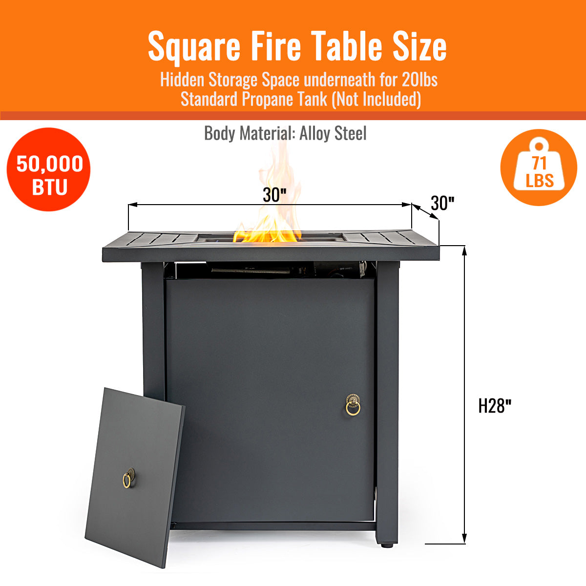 AJ Enjoy 30'' Square Propane/Natural Gas Fire Pit Table, Black