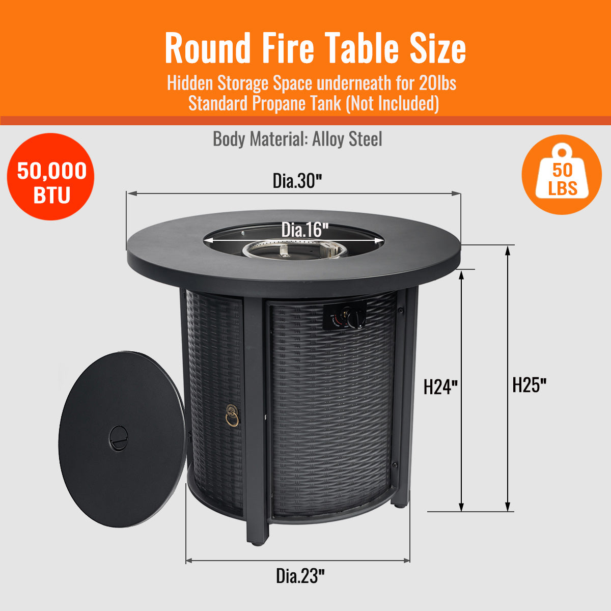AJ Enjoy 30'' Round Wicker Propane/Natural Gas Fire Pit Table, 2 Colors