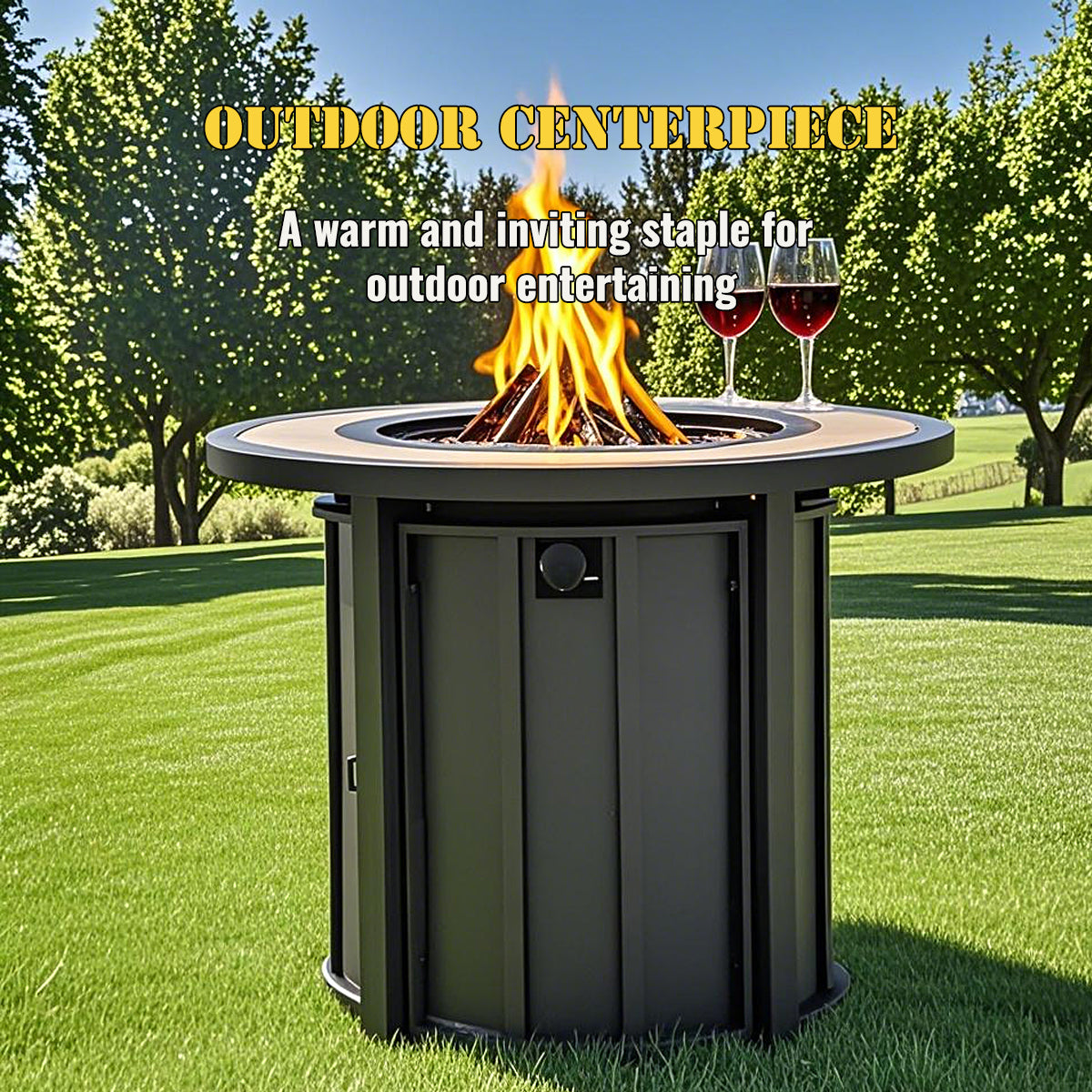 AJ Enjoy 30'' Round Propane/Natural Gas Fire Pit Table, Black