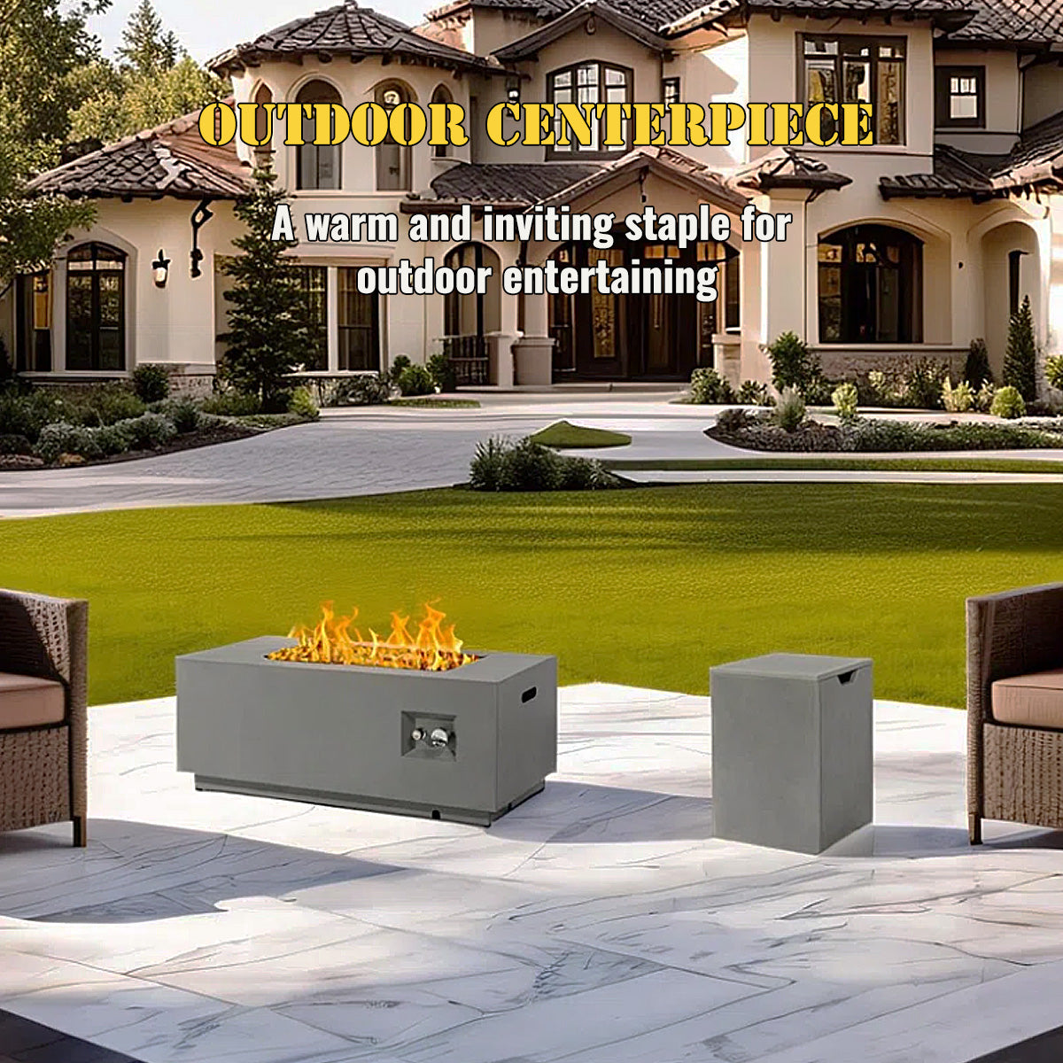 AJ Enjoy 42'' 2-Piece Rectangular Steel Propane/Natural Gas Fire Pit Table Set