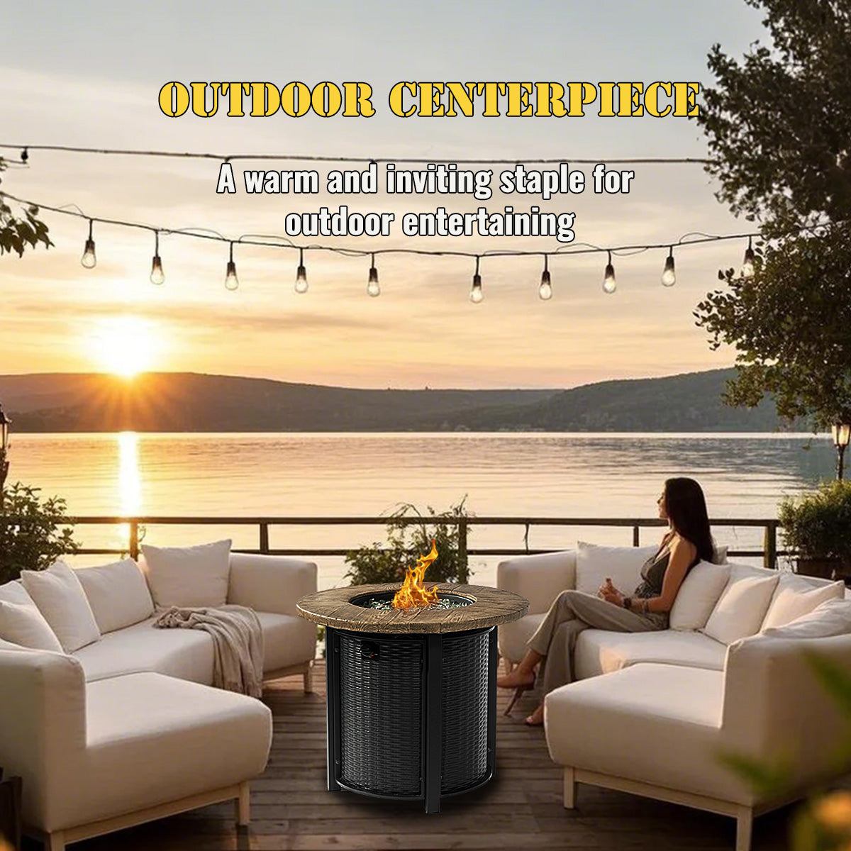 AJ Enjoy 30'' Round Wicker Propane/Natural Gas Fire Pit Table, 2 Colors