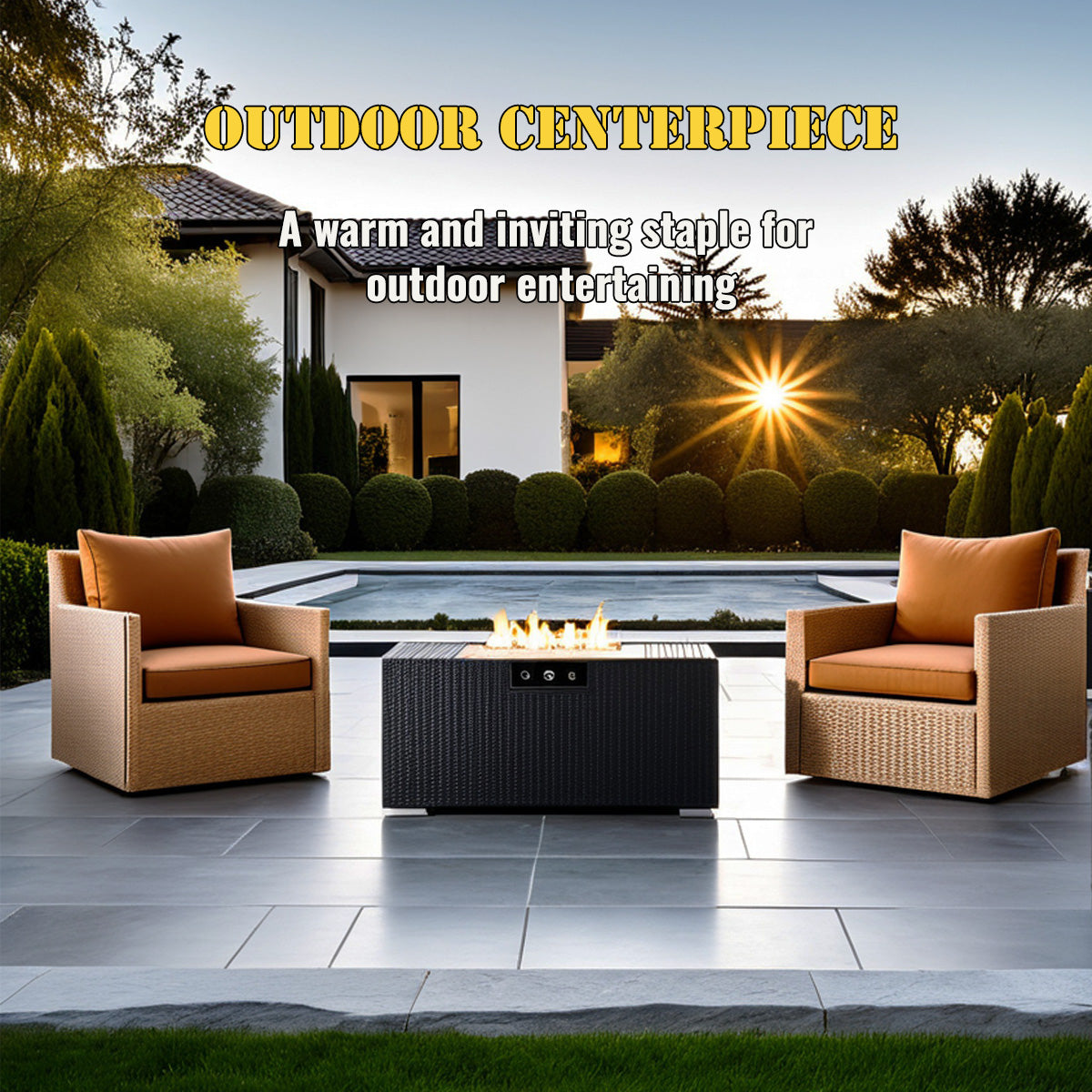 AJ Enjoy 32'' 2-Piece Rectangular Wicker Propane/Natural Gas Fire Pit Table Set, 3 Colors