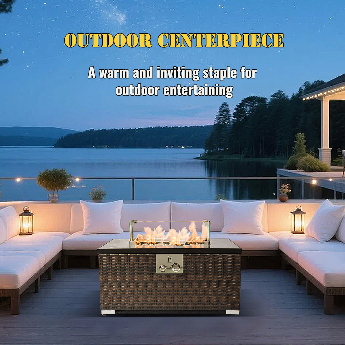 AJ Enjoy 32'' Rectangular Wicker Propane/Natural Gas Fire Pit Table, 3 Colors