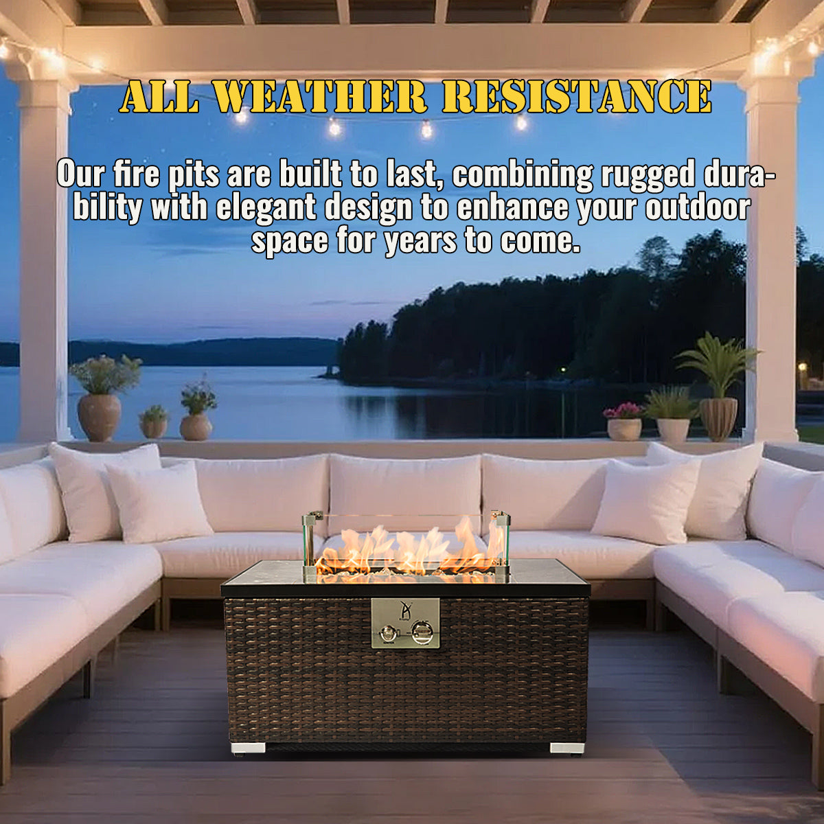 AJ Enjoy 32'' Rectangular Wicker Propane/Natural Gas Fire Pit Table, 3 Colors