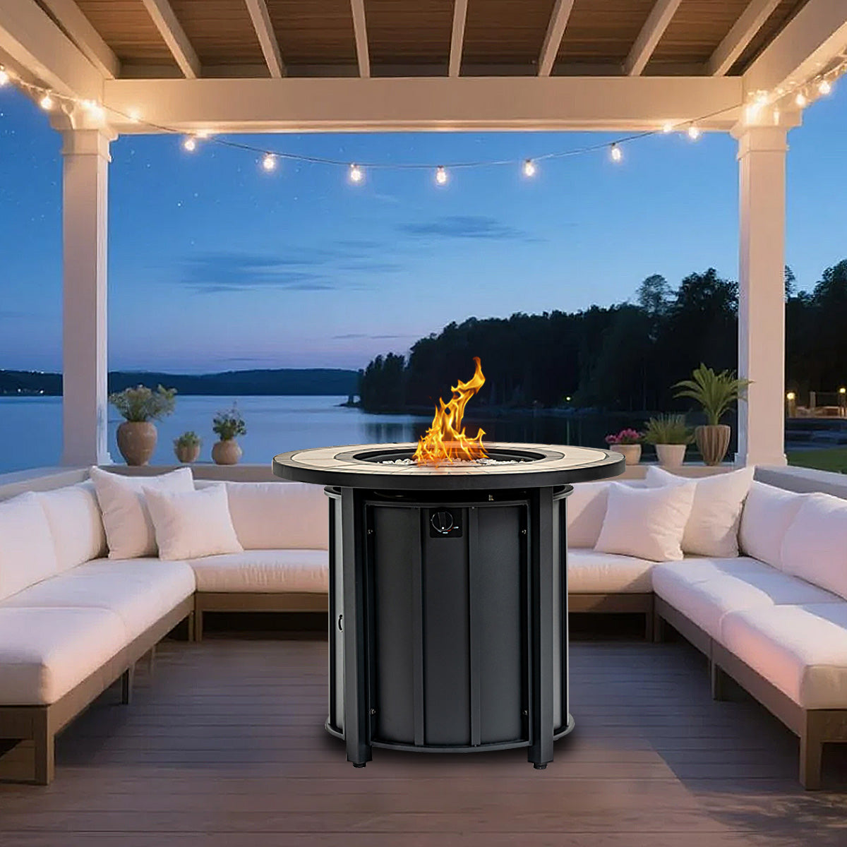 AJ Enjoy 30'' Round Propane/Natural Gas Fire Pit Table, Black