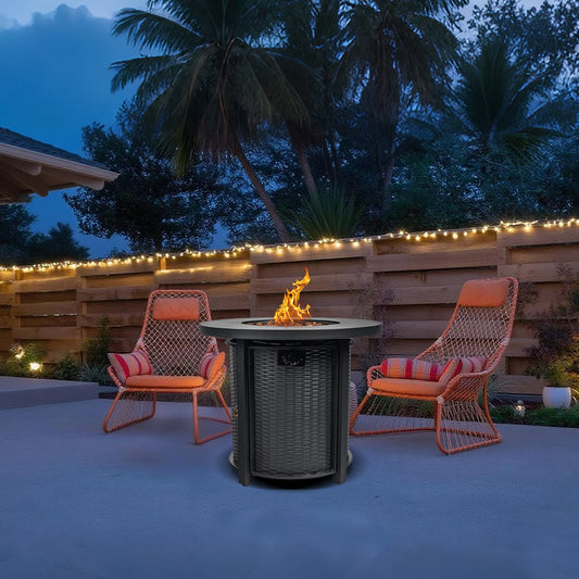 AJ Enjoy 32'' Round Wicker Propane/Natural Gas Fire Pit Table, Black