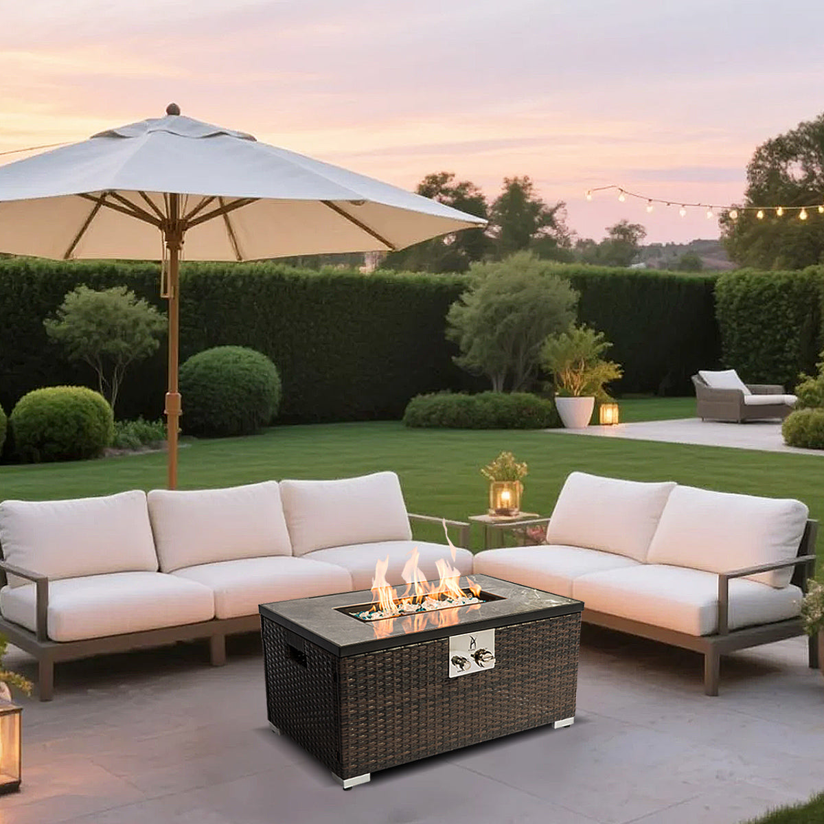 AJ Enjoy 32'' Rectangular Wicker Propane/Natural Gas Fire Pit Table, 3 Colors