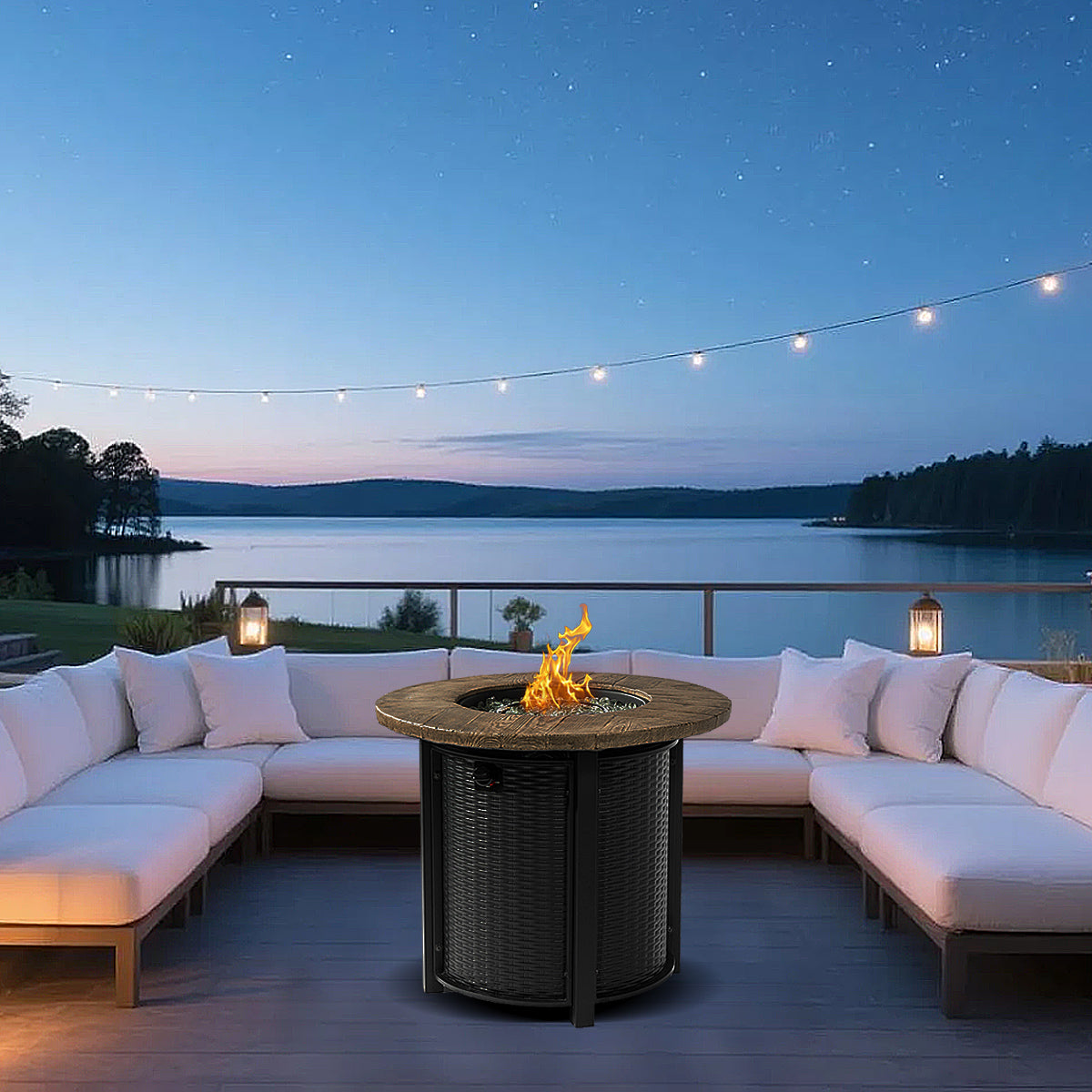 AJ Enjoy 30'' Round Wicker Propane/Natural Gas Fire Pit Table, 2 Colors