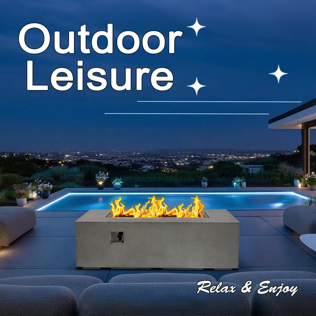 AJ Enjoy 70'' Rectangular Concrete Propane/Natural Gas Fire Pit Table