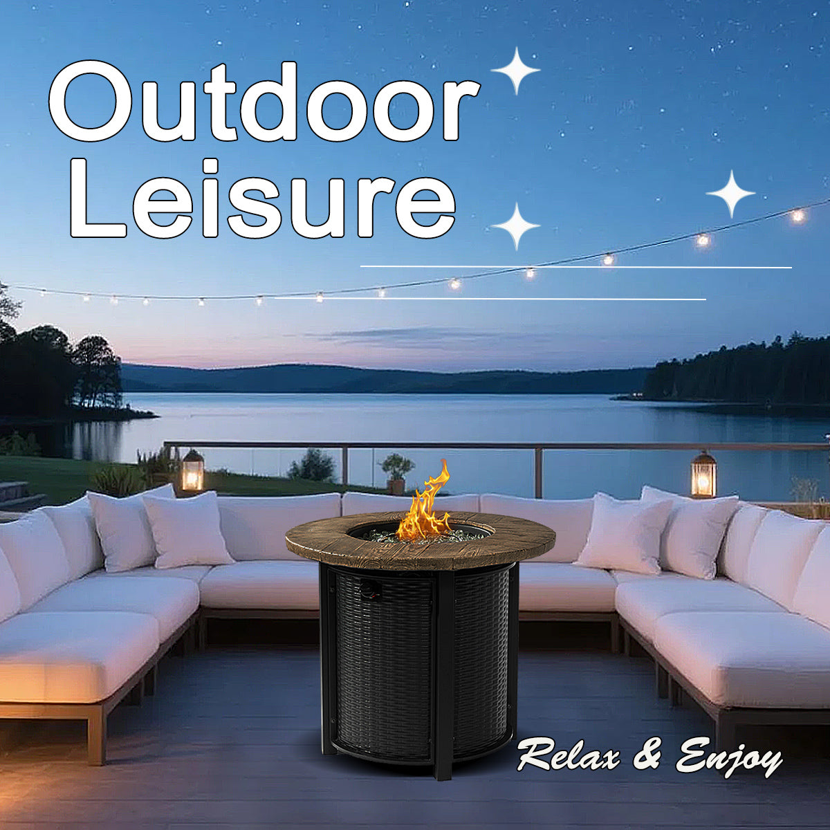 AJ Enjoy 30'' Round Wicker Propane/Natural Gas Fire Pit Table, 2 Colors