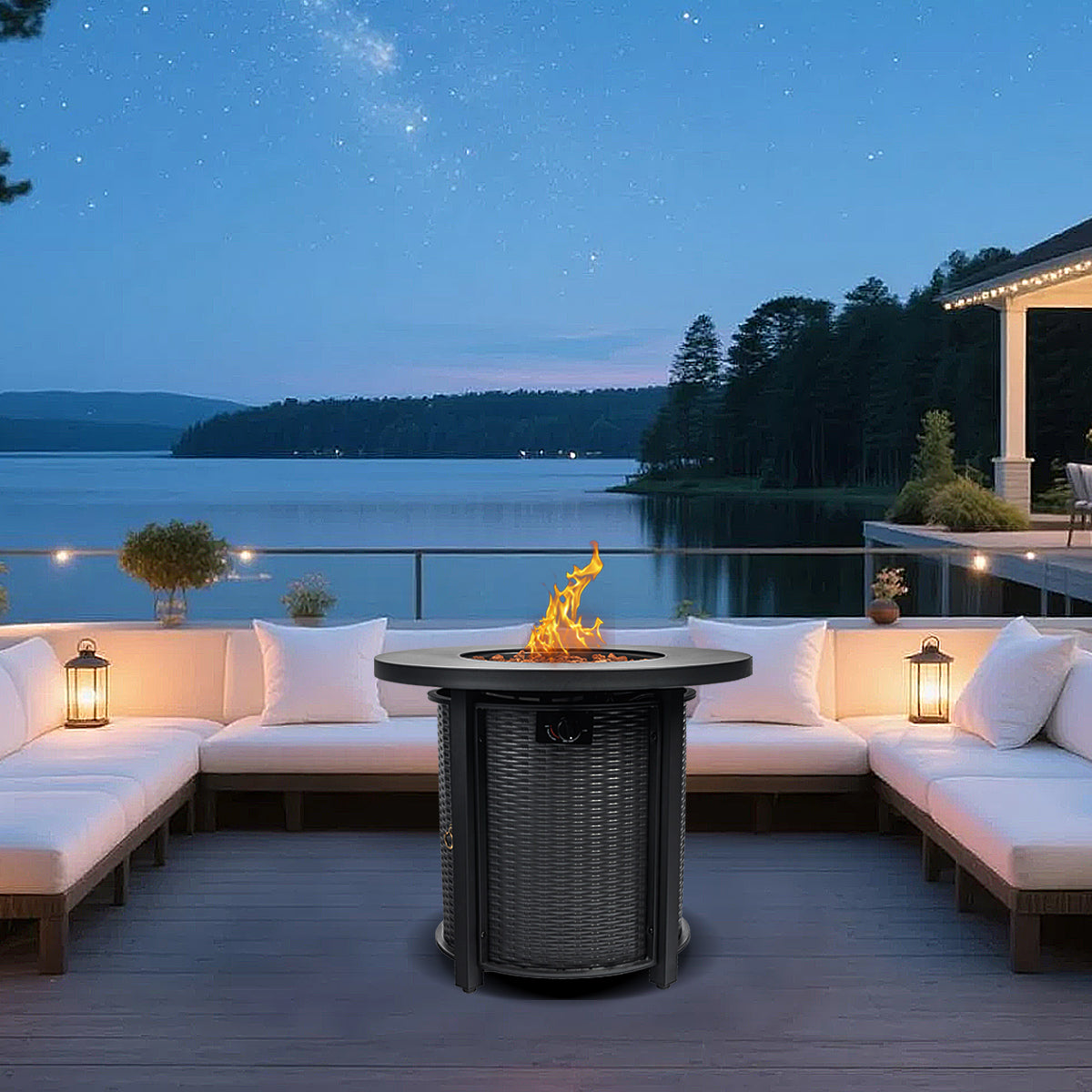 AJ Enjoy 30'' Round Wicker Propane/Natural Gas Fire Pit Table, 2 Colors