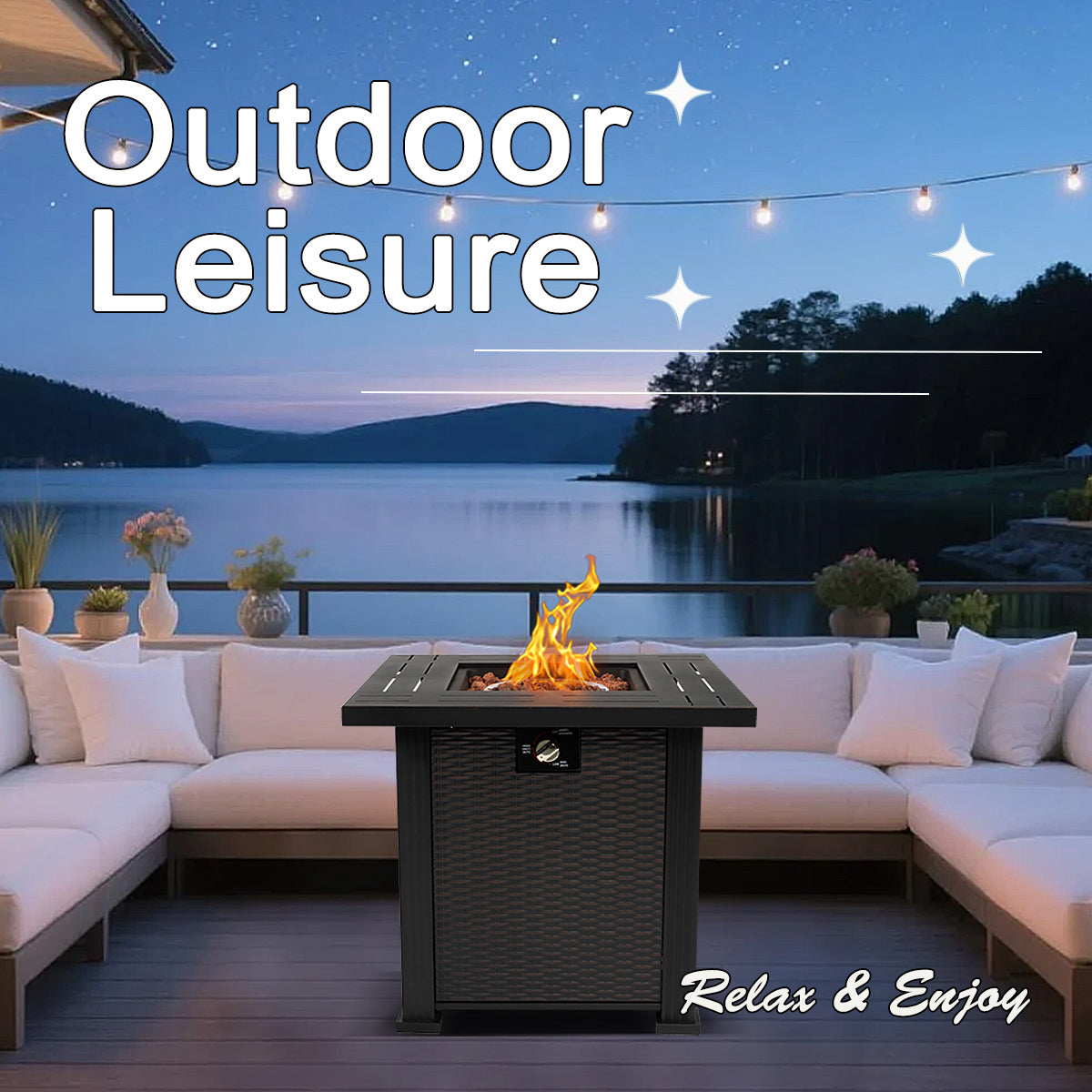 AJ Enjoy 28" Square Propane/Natural Gas Fire Pit Table