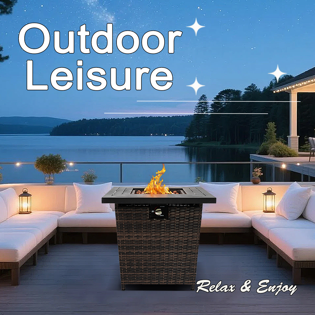 AJ Enjoy 28'' Square Wicker Propane/Natural Gas Fire Pit Table