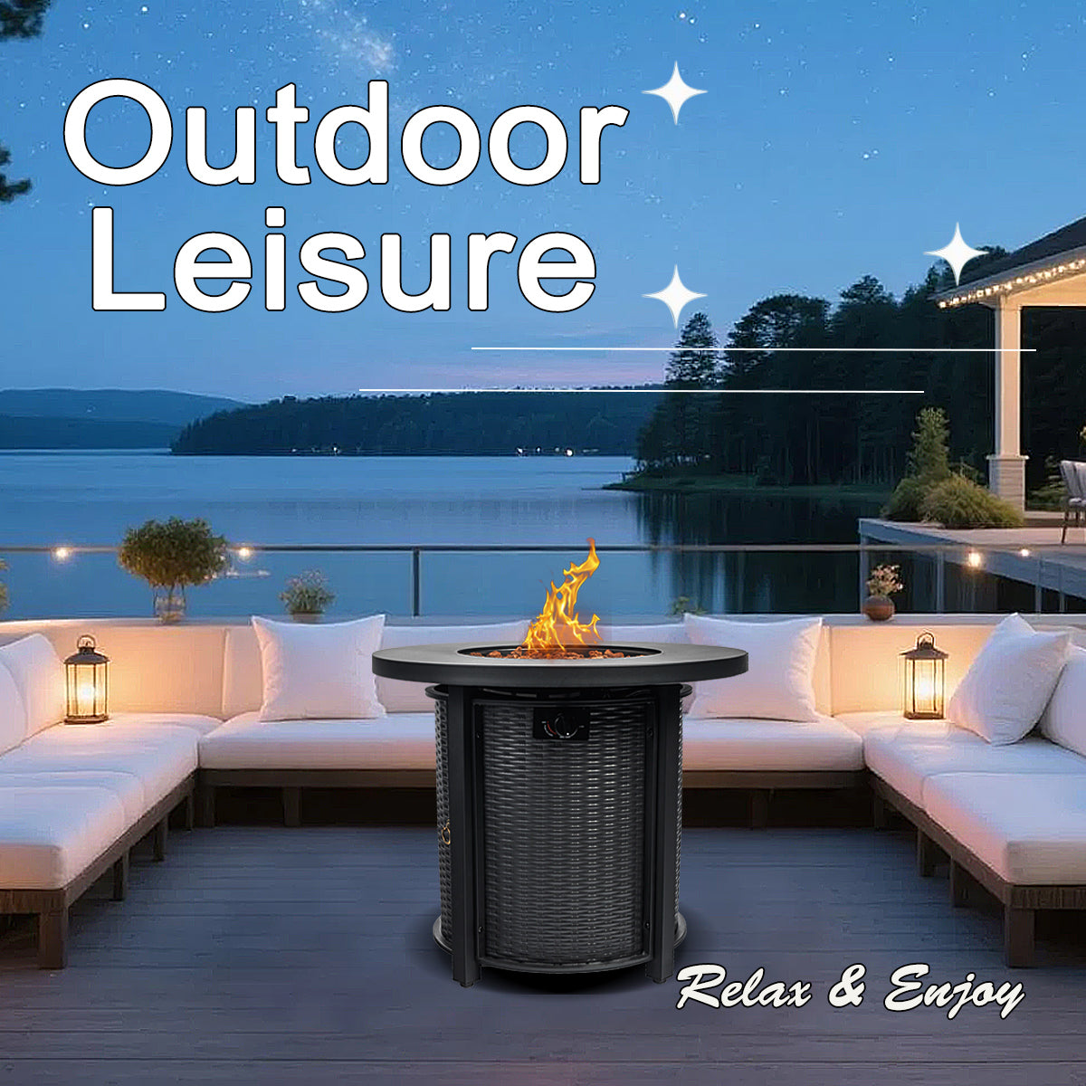 AJ Enjoy 30'' Round Wicker Propane/Natural Gas Fire Pit Table, 2 Colors