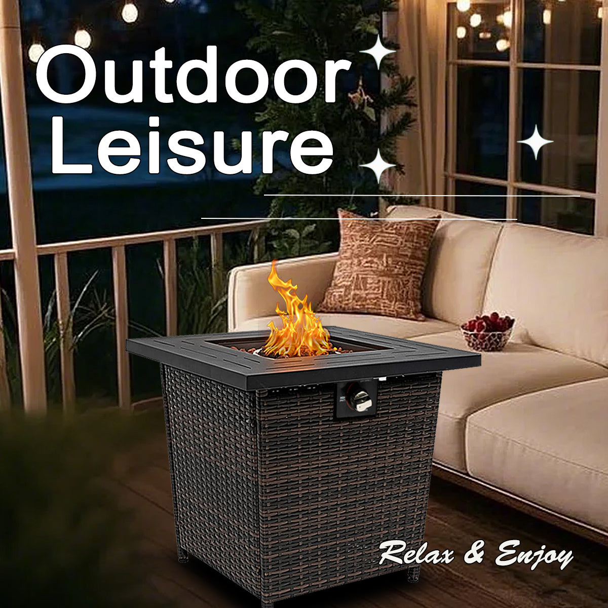 AJ Enjoy 28'' Square Wicker Propane/Natural Gas Fire Pit Table