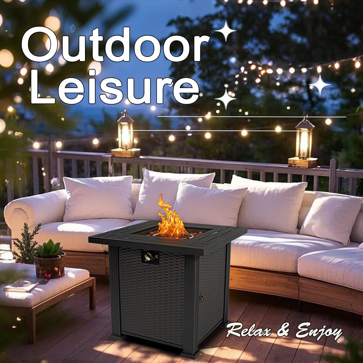 AJ Enjoy 28" Square Propane/Natural Gas Fire Pit Table