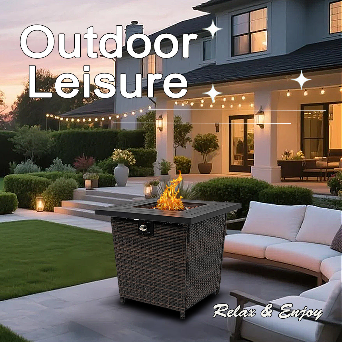 AJ Enjoy 28'' Square Wicker Propane/Natural Gas Fire Pit Table
