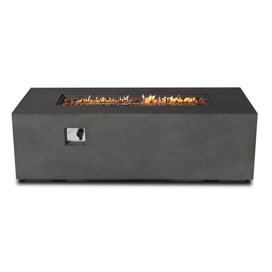 70"W Rectangular Concrete Propane Outdoor Fire Pit Table with Lid, Dark Grey
