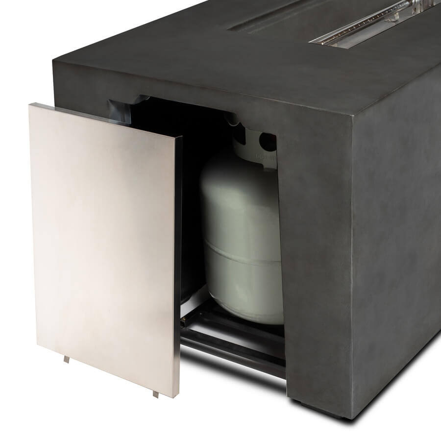70"W Rectangular Concrete Propane Outdoor Fire Pit Table with Lid, Dark Grey