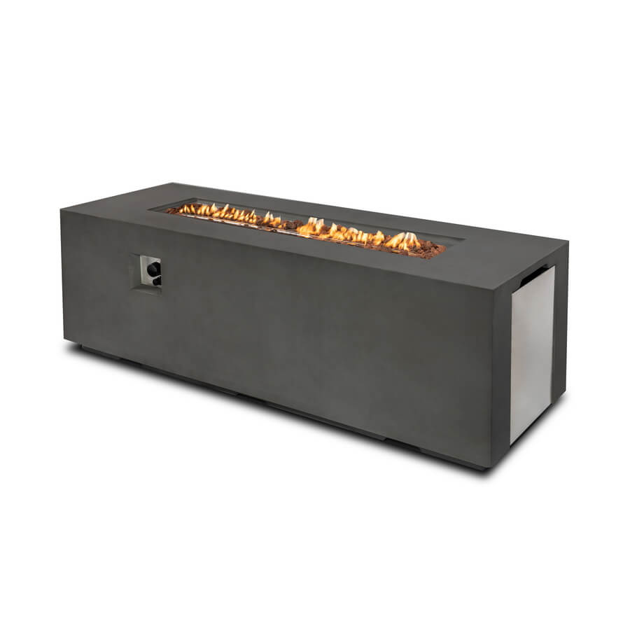 70"W Rectangular Concrete Propane Outdoor Fire Pit Table with Lid, Dark Grey