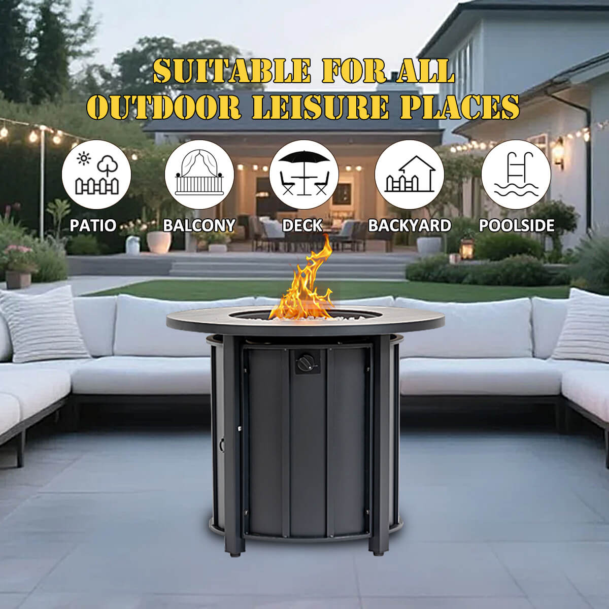 AJ Enjoy 30'' Round Propane/Natural Gas Fire Pit Table, Black