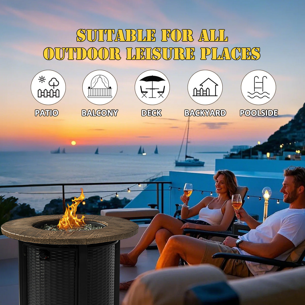 AJ Enjoy 30'' Round Wicker Propane/Natural Gas Fire Pit Table, 2 Colors