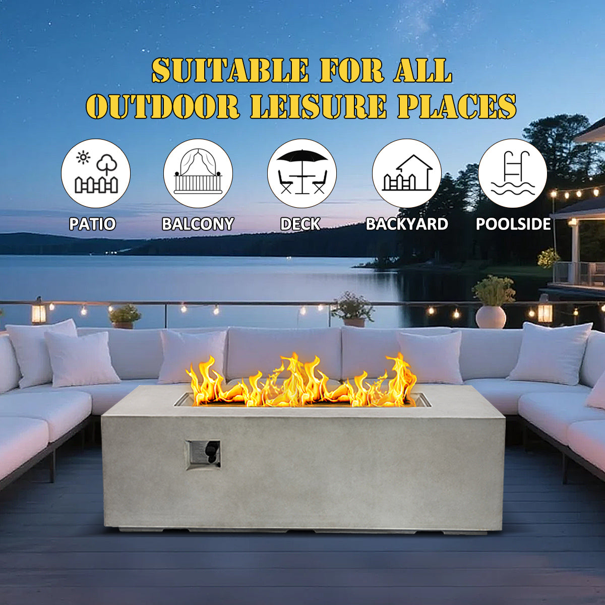 AJ Enjoy 70'' Rectangular Concrete Propane/Natural Gas Fire Pit Table