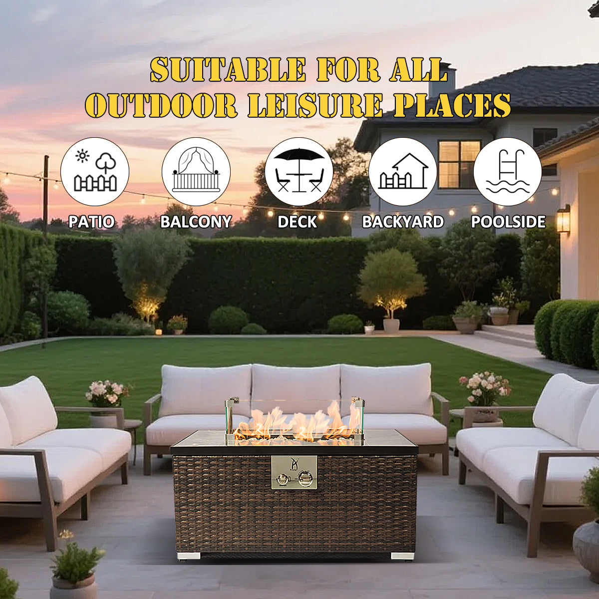 AJ Enjoy 32'' Rectangular Wicker Propane/Natural Gas Fire Pit Table, 3 Colors